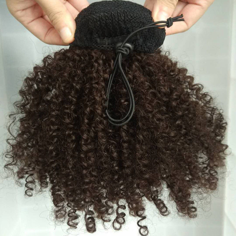 Hot women kinky curly Ponytail pineapple Human Hair Extension, Dark Brown Indian Virgin Hair drawstring Human Hair Pony tails with bang 120g