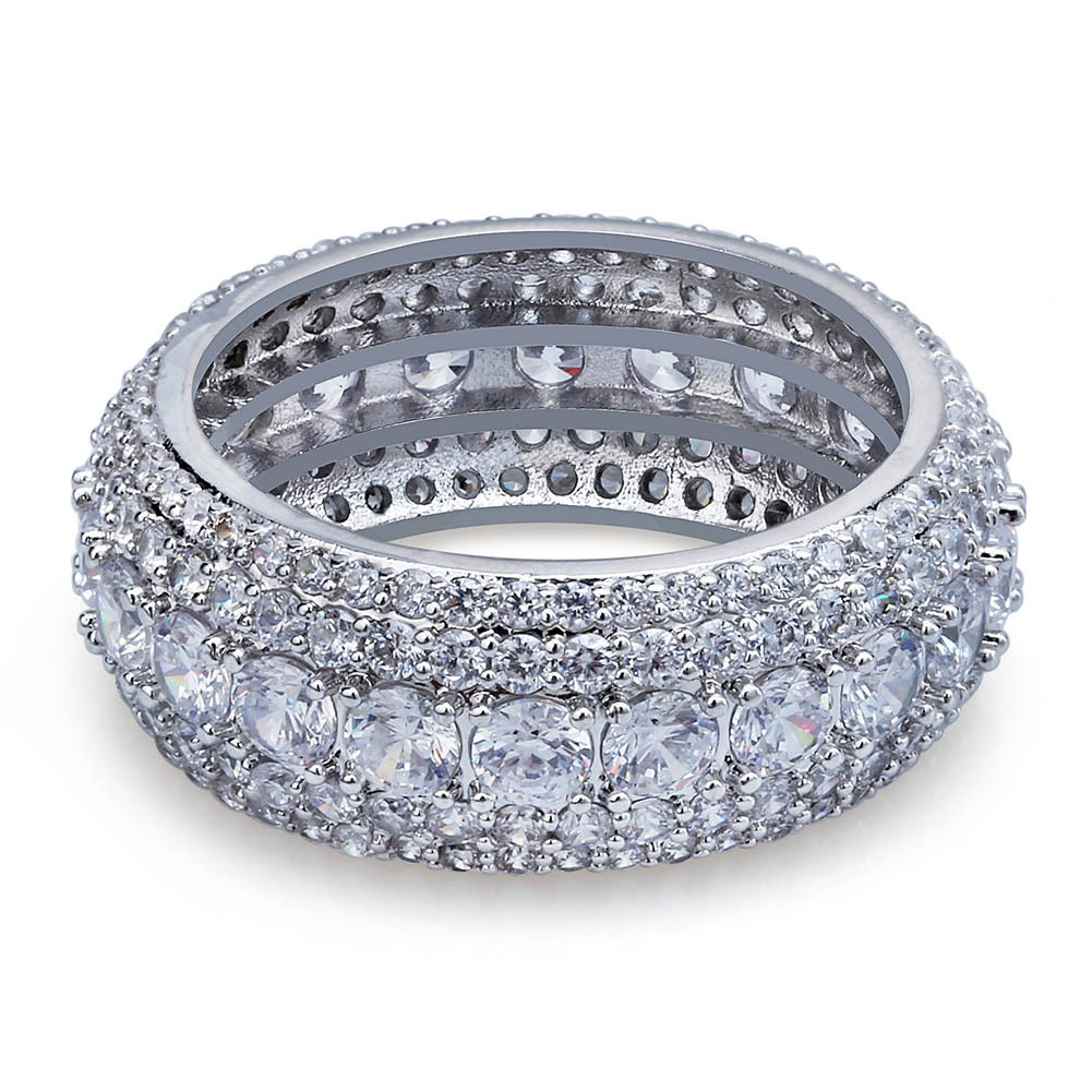 Size 6-12 Hip Hop 5 Rows Clear Cubic Moissanite Ring Gold Sier Colors Classic Punk Male Finger Rings