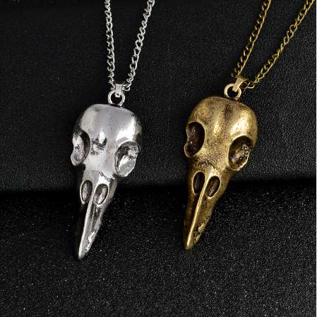 QIHE JEWELRY Pendant necklace Raven skull Bird skull pendant necklace bronze ancient silver viking jewelry Necklace for men