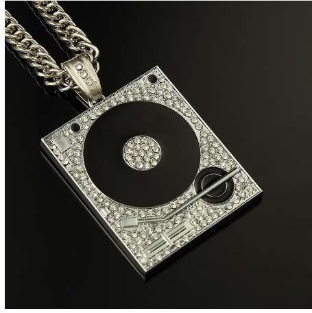 DJ Phonograph Big Pendant Necklace Men Jewelry Hiphop Chain Gold Silver Color Music Hip Hop Rock Rap Necklaces Mens Jewellery