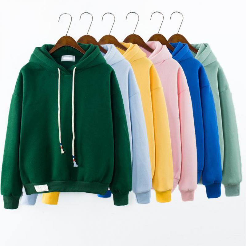2018 New Autumn Winter Korea Solid Color Plus Velvet Sweatshirt Female Long-sleeved Candy Color Loose Student Hoodie Sweatshirt