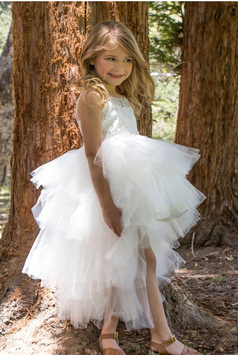 Fahion High Low Eaded Wer Girl Dree For Wedding Appliqued Toddler Pageant Gown Tulle Tiered Kid Prom Dre