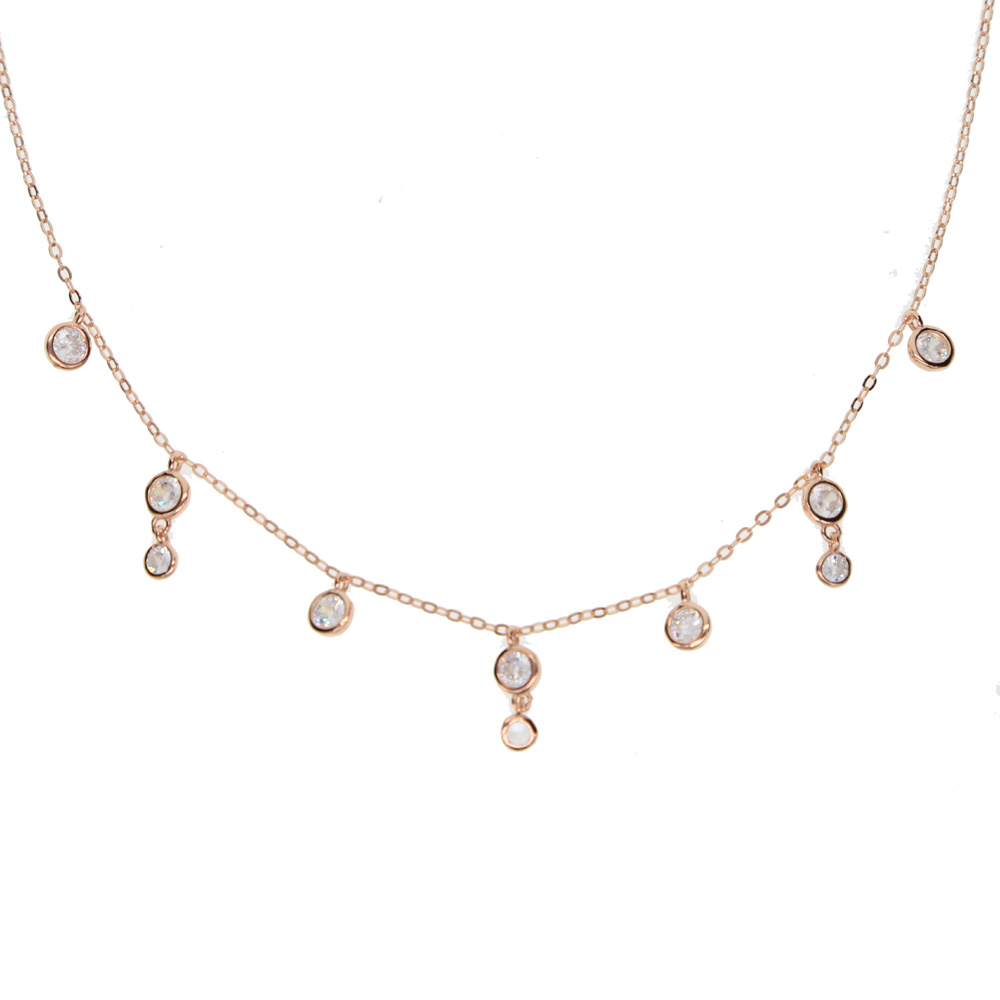 Cz diamond drop charm necklace choker collarbone bezel round cz charm lovely adorable women gift 925 sterling silver jewelry