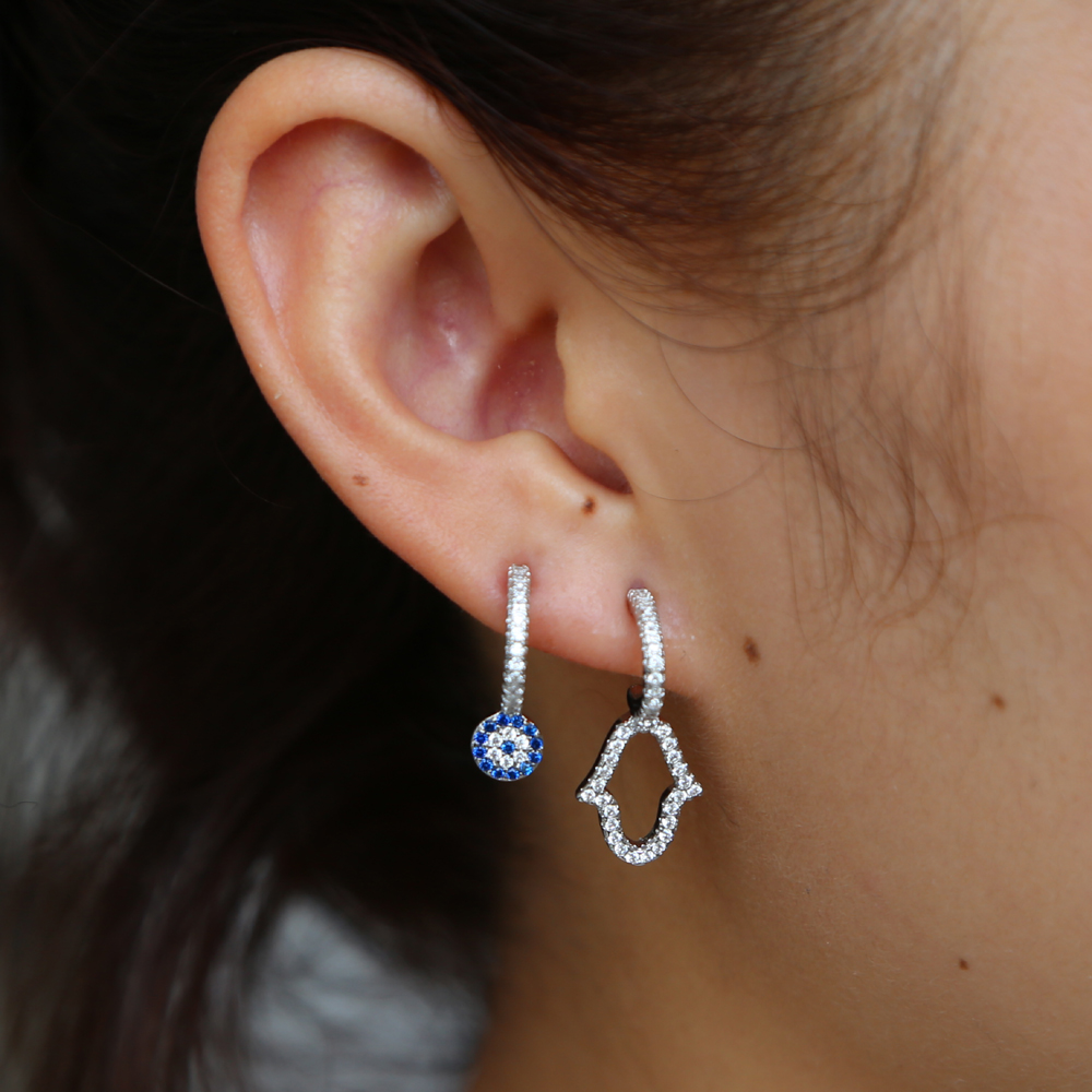 fashion jewelry turkish evil eye hamsa hand stud earring pave Sparking cz high quality delicate girl women multi piercing jewelry earrings
