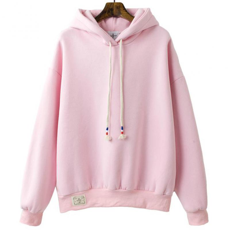 2018 New Autumn Winter Korea Solid Color Plus Velvet Sweatshirt Female Long-sleeved Candy Color Loose Student Hoodie Sweatshirt