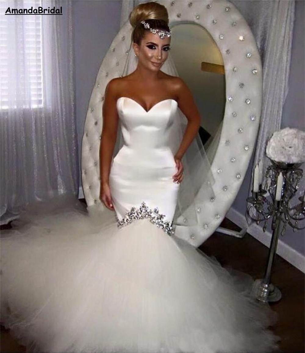 Amandabridal Sexy Mermaid Wedding Dresses Sweetheart Beading Crystal Corset Back Tulle Satin Wedding Bridal Gowns Vestido De Noiva 2018, Ivory
Amandabridal Sexy Mermaid Wedding Dresses Sweetheart Beading Crystal Corset Back Tulle Satin Wedding Bridal Gowns Vestido De Noiva 2018, Ivory