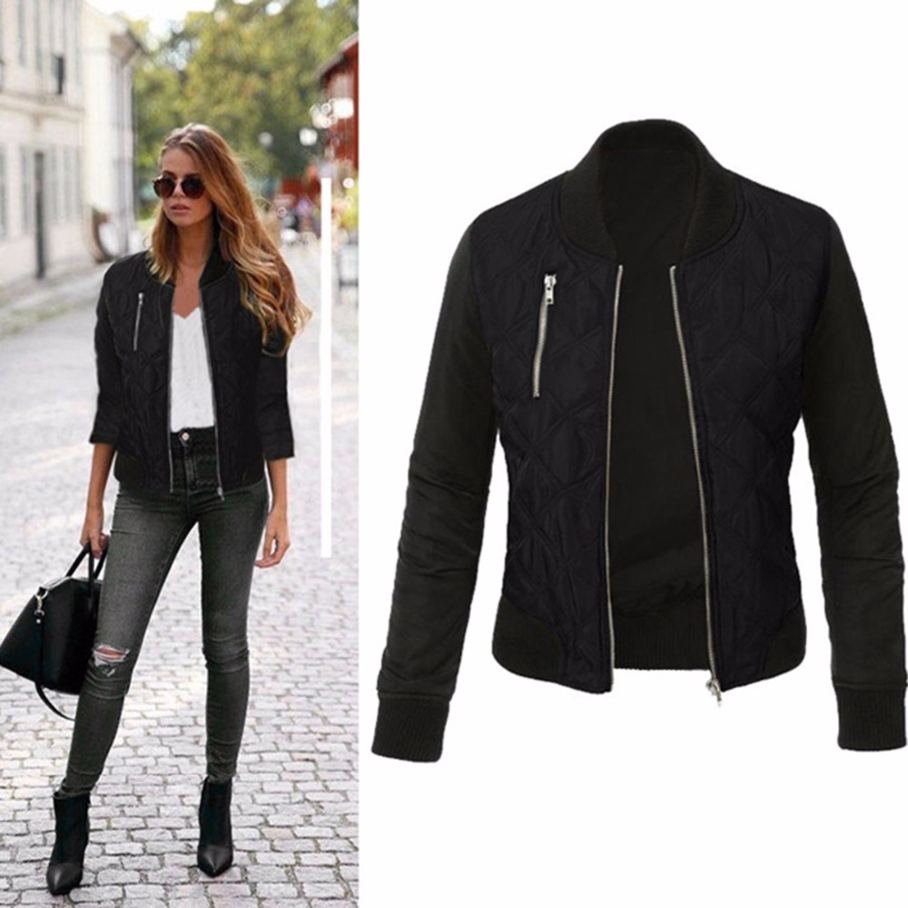 Puseky Fashion Autumn Women Army Green Bomber Jackets Parkas Cool Zipper Down Jacket Coats Streetwear Patchwork Biker Outwear