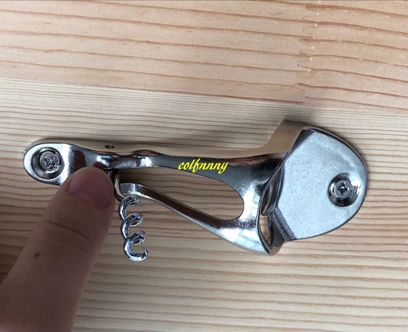 5pcs/lot Free shipping 2 in 1 Retro Metal Wall Mount Red Wine Bottle opener + beer bottle openers with screws Bar tools