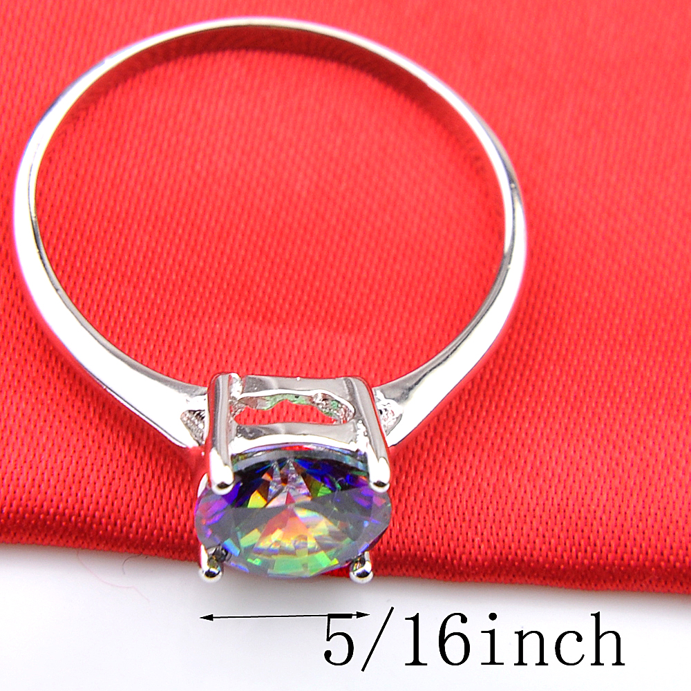 Luckyshine Holiday Jewelry Gift Classic Rainbow Mystic Topaz Gems 925 Sterling Silver Ring Stud Earrings Women Jewelry Set Free shippings
