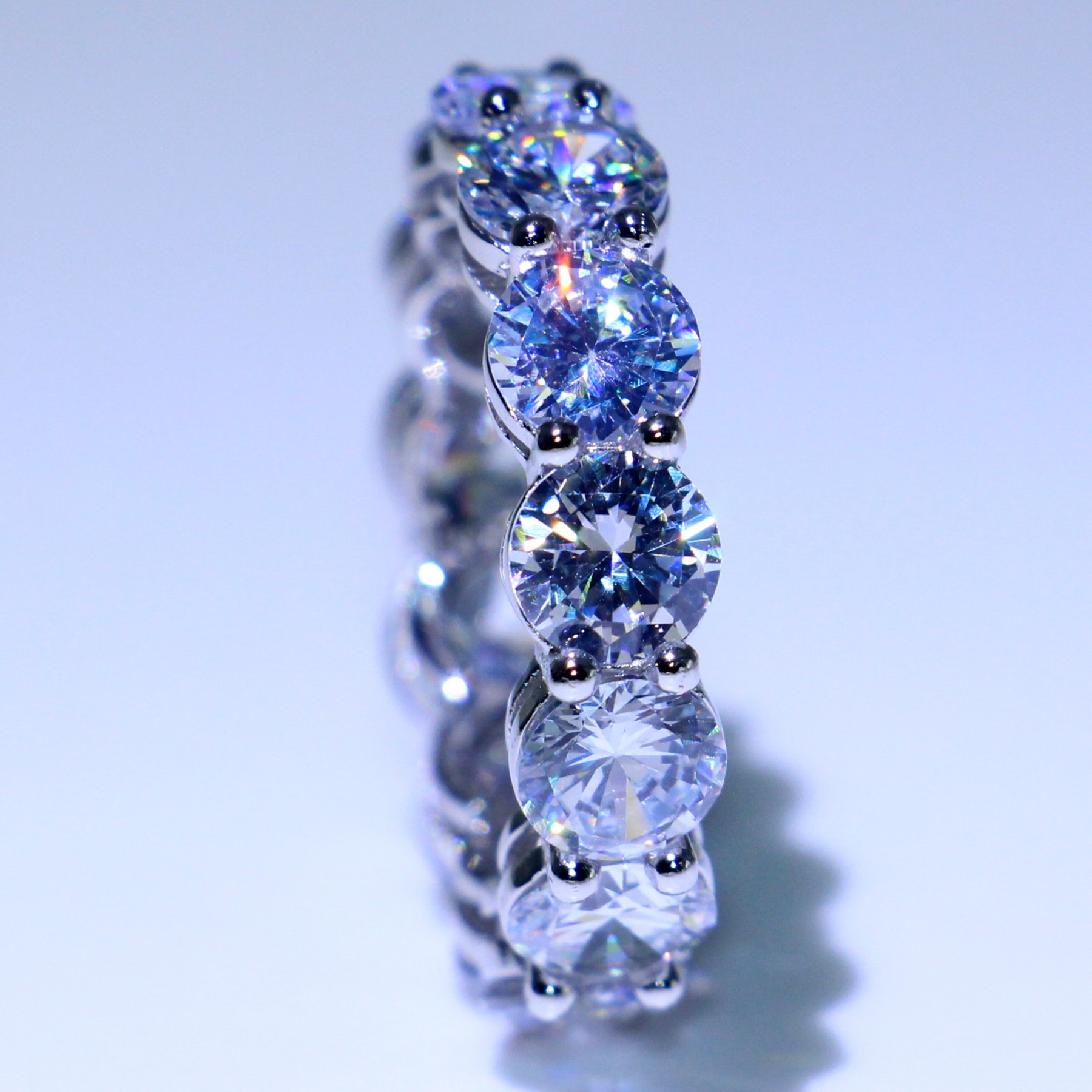 Sterg Sier 6MM Topaz CZ Dia Eternity Women's Ring