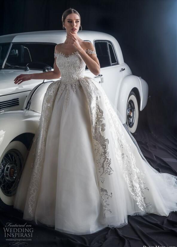 2019 Dany Mizrachi A Line Country Wedding Dresses With Detachable Skirt Beaded Pearls Applique Vintage Wedding Gowns Sweep Train robe de mar