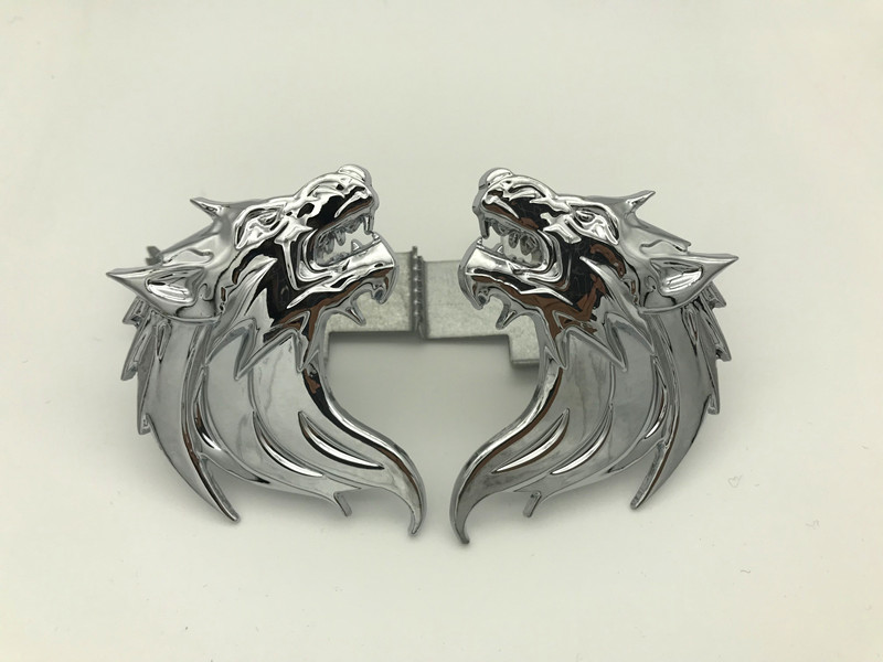

2PCS metal wolf head car grill Front grille emblem auto wolf car badge Sticker, Silver