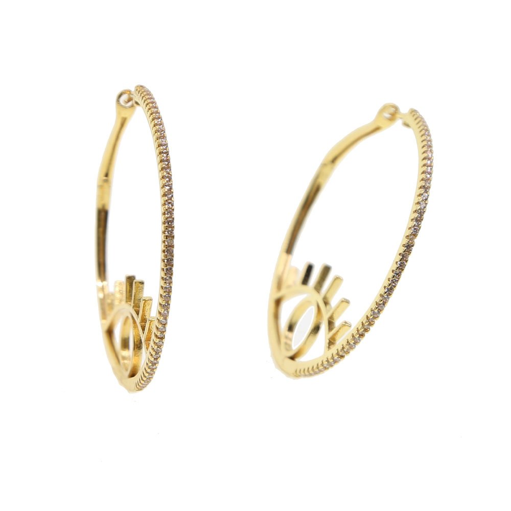 gold plated micro pave cz circle hoop turkish evil eye earring fashion lucky sign girl lady gift jewelry eye design