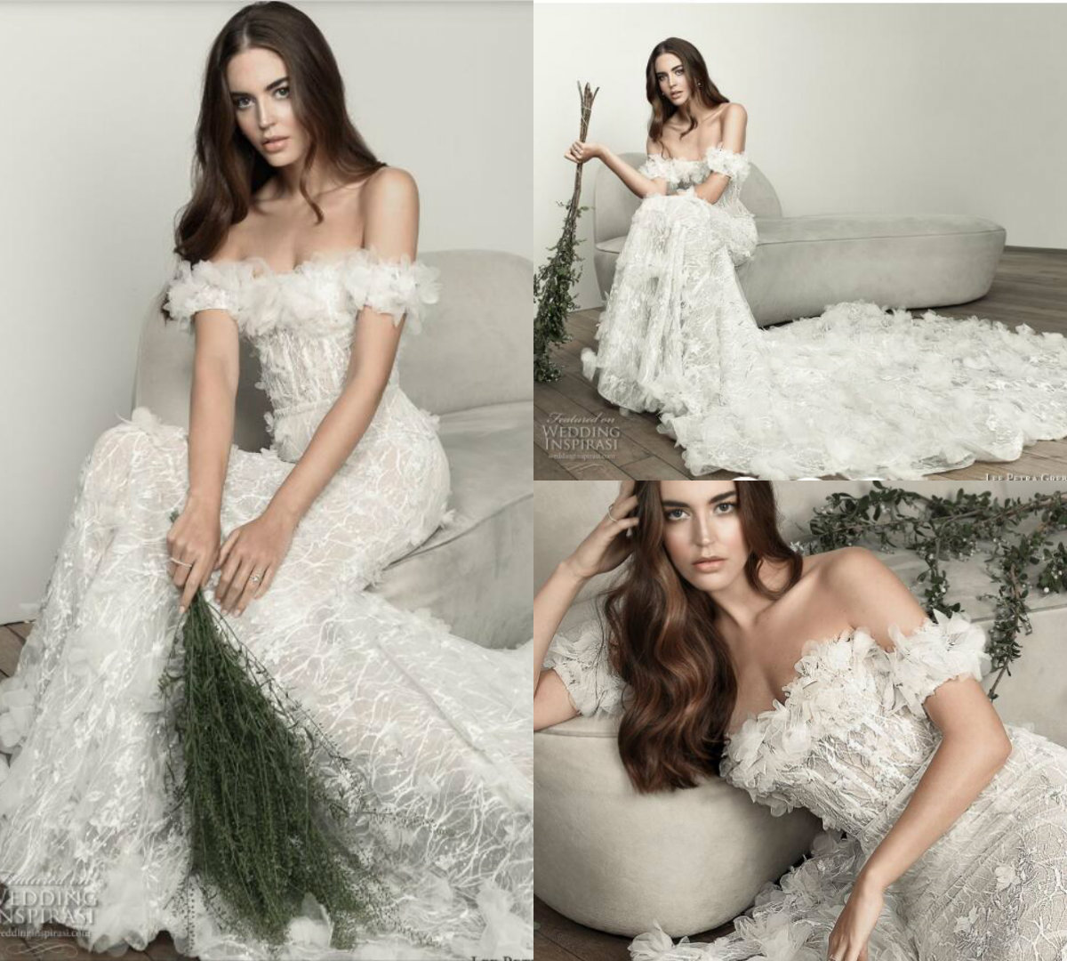Luxury Mermaid Wedding Dresses With Lace 3D Floral Appliqued Sweep Train Strapless Country Wedding Gowns With Short Sleeves Bridal Dress