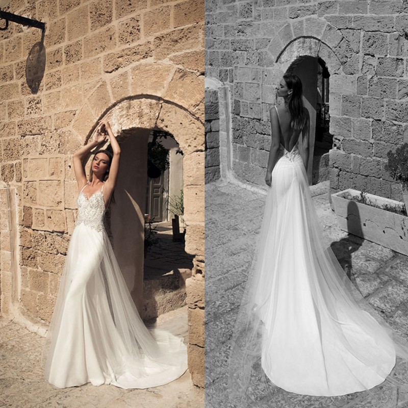 Julie Vino 2018 Spaghetti Wedding Dresses Sexy Backless Mermaid Bridal Gowns With Tulle OverSkirts Satin Applique Wedding Dress, Multicolor
Julie Vino 2018 Spaghetti Wedding Dresses Sexy Backless Mermaid Bridal Gowns With Tulle OverSkirts Satin Applique Wedding Dress, Multicolor