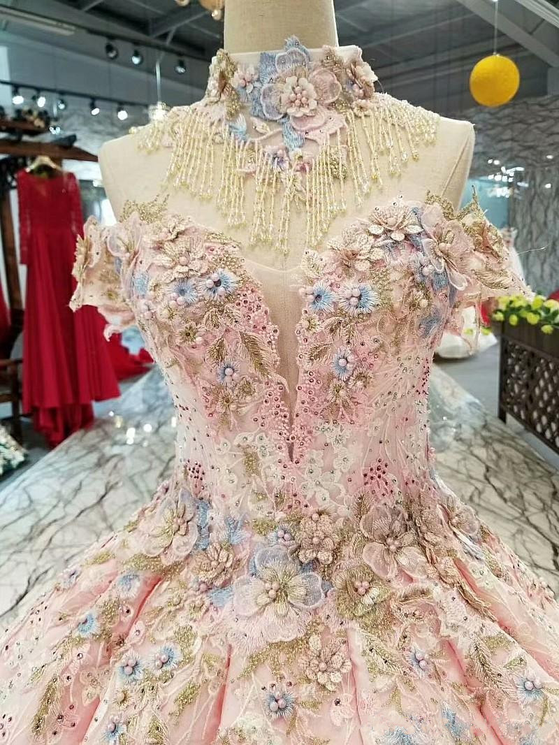 Luxury Pink Ball Gown Prom Dresses Off The Shoulder Lace Appliqued Beads Dress Evening Wear Plus Size Custom Made New Formal Party Gowns