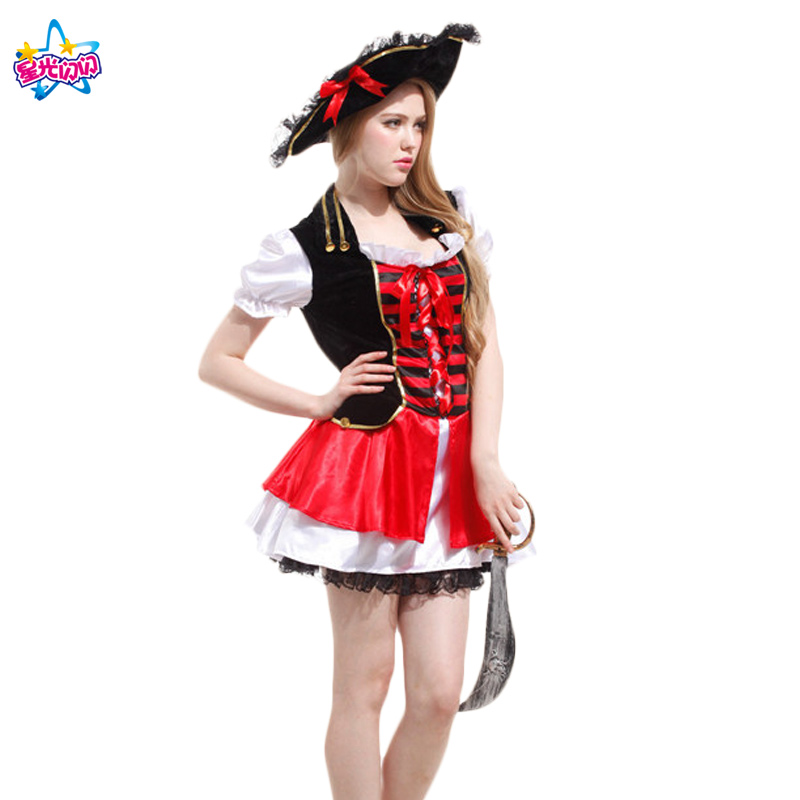 NoEnName Free shipping Holiday/Party Pirate Cosplay Costume Caribbean Pirates Adult Women's Halloween Party Supplies