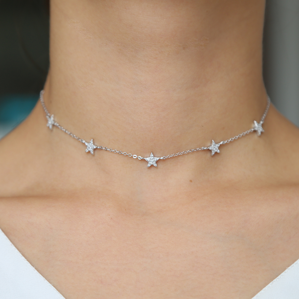 925 sterling silver star necklace micro pave cz cute lovely star charm delicate minimal fine silver chain choker charming necklaces