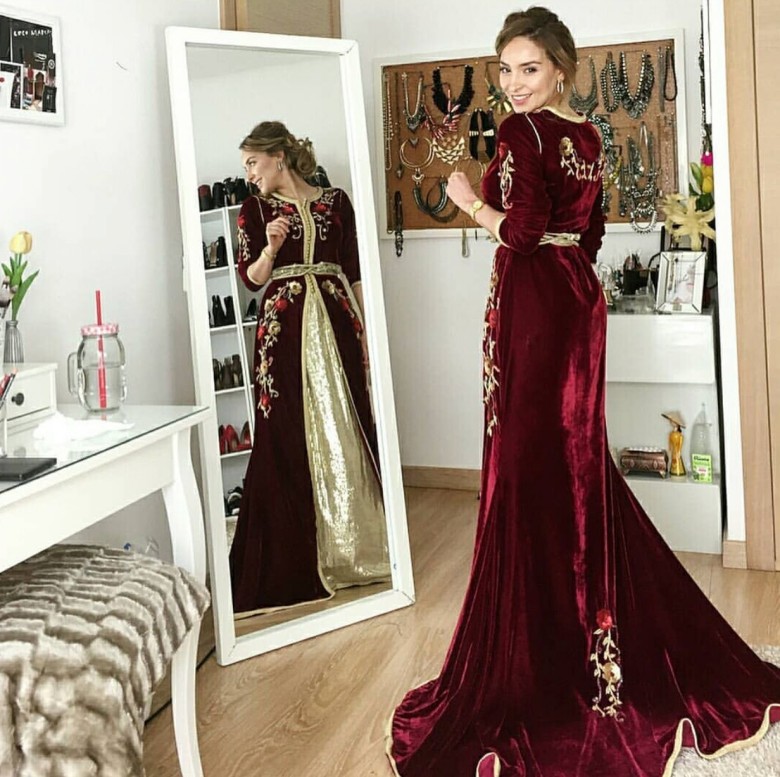 long sleeves floor length burgundy applique new coming evening dresses custom made luxurious a line evening gowns