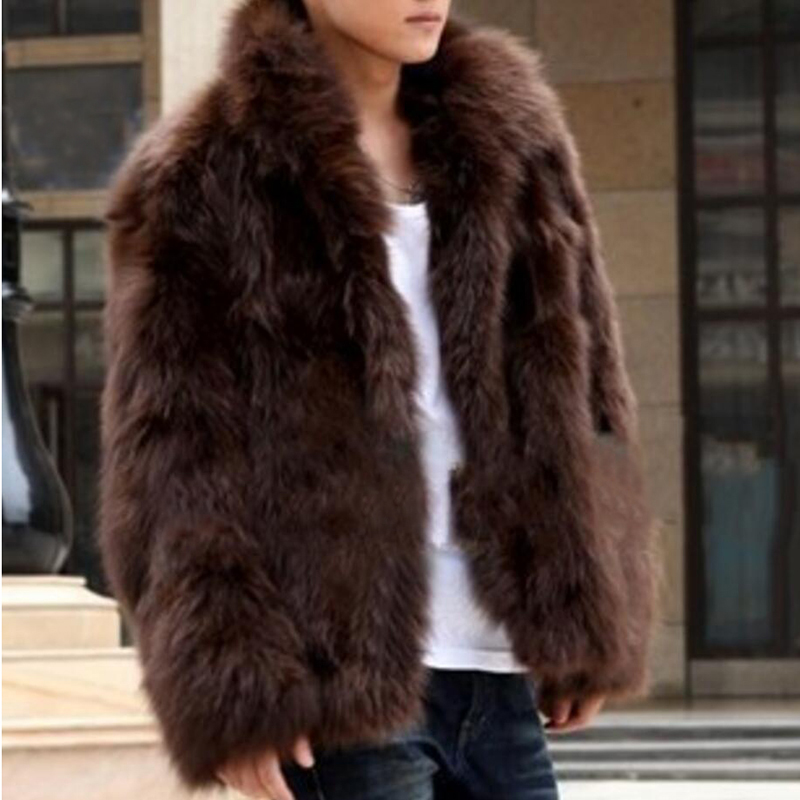 Wholesale- Winter Men's Faux Jacket Fashion Fox Fur Warm Mink Coat Solid Color Outerwear mens thick coats Brown White cardigan