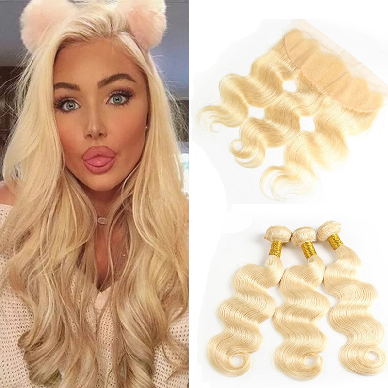 Brazilian Body Wave Hair 613# Blonde Ear to Ear 13x4 Lace Frontal Closure With 3 Bundles Brazilian Virgin Human Hair Weave Extensions, Natural color
Brazilian Body Wave Hair 613# Blonde Ear to Ear 13x4 Lace Frontal Closure With 3 Bundles Brazilian Virgin Human Hair Weave Extensions, Natural color