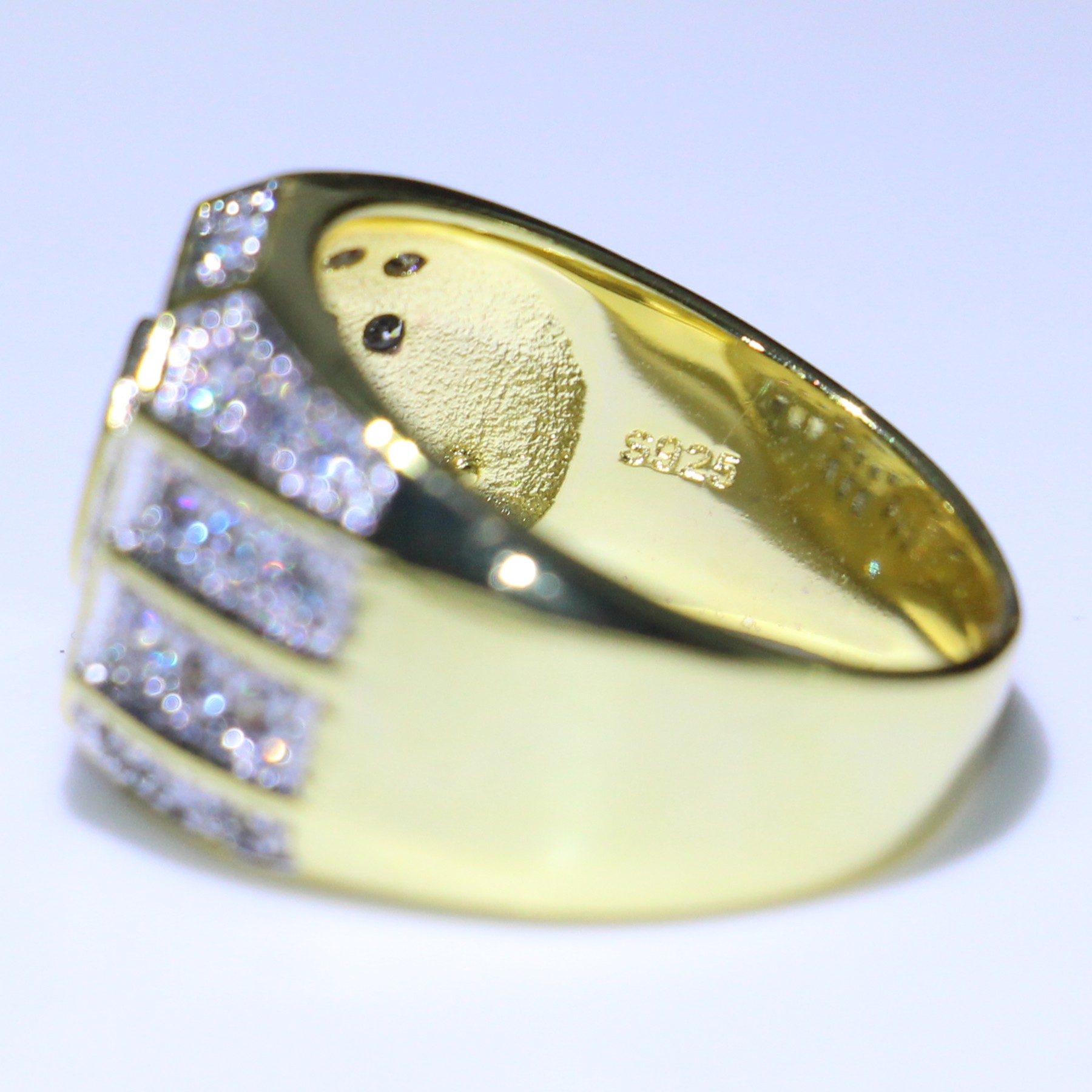 Sier & Gold Fill Princess Pave Finger Ring with White Topaz CZ Dia Band for Men