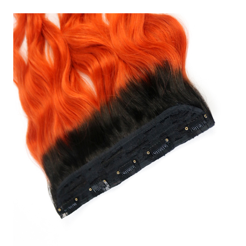 Hot Selling Wholesale 1B/orange Body Wave One Piece Clip In Human Hair Extensions 5Clips With Lace Remy Human Hair