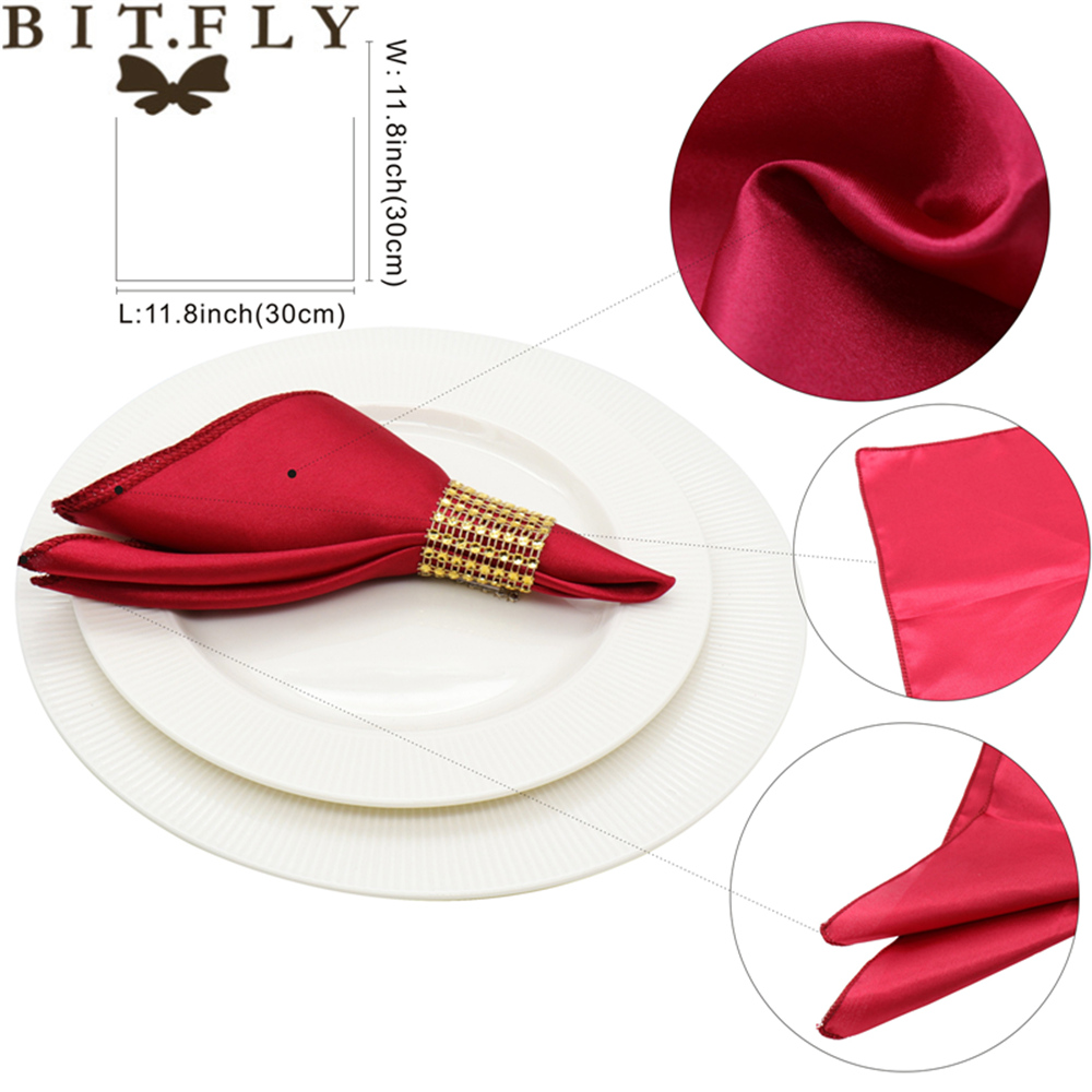 50pcs 30cm Table Napkins cloth Square Satin Fabric Napkin Pocket Handkerchief for Wedding birthday home party Hotel gold white
