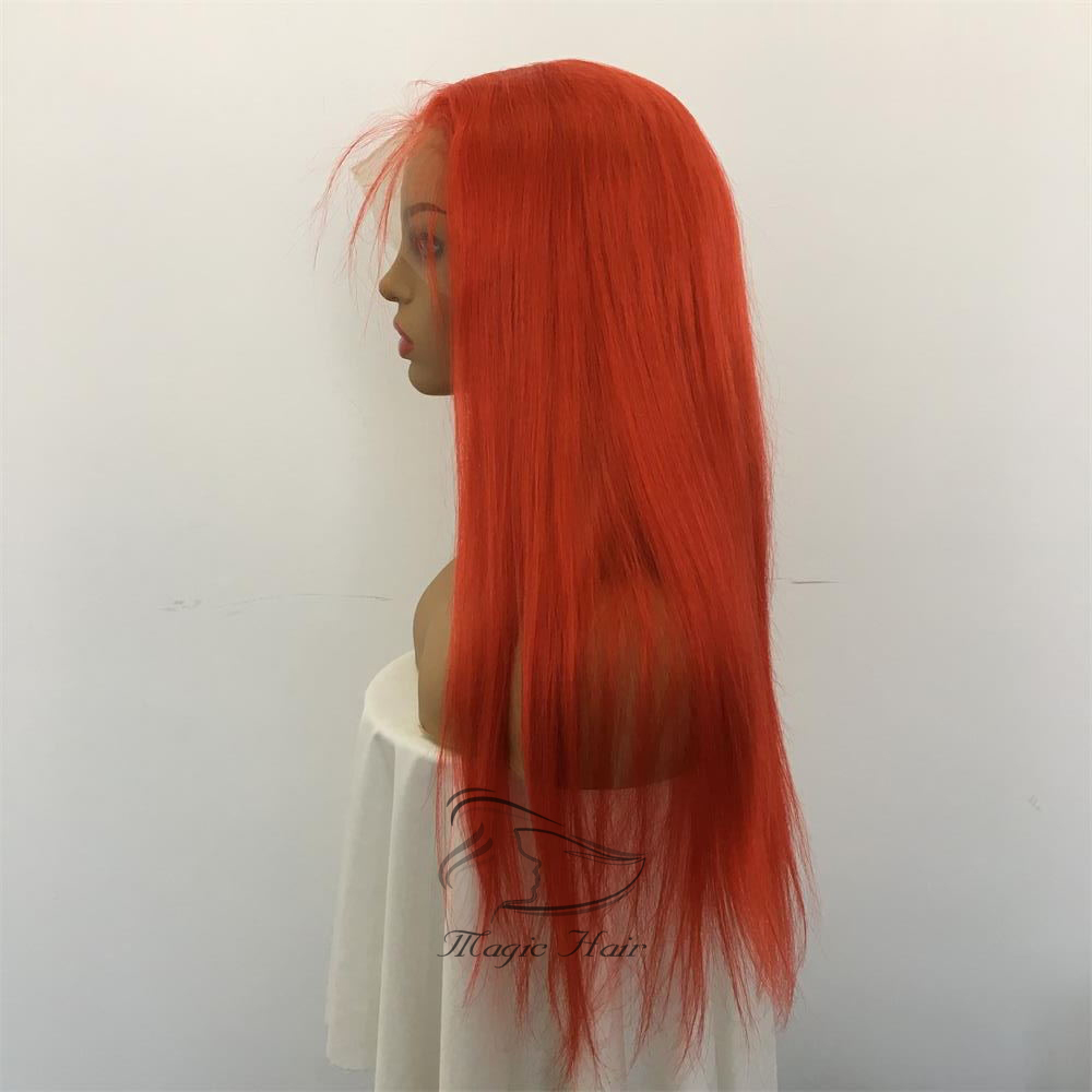 Full Lace Human Hair Wigs Red Color Silky Straight Brazilian Virgin Human Hair 150 Density Lace Front wig With Baby Hair Glueless