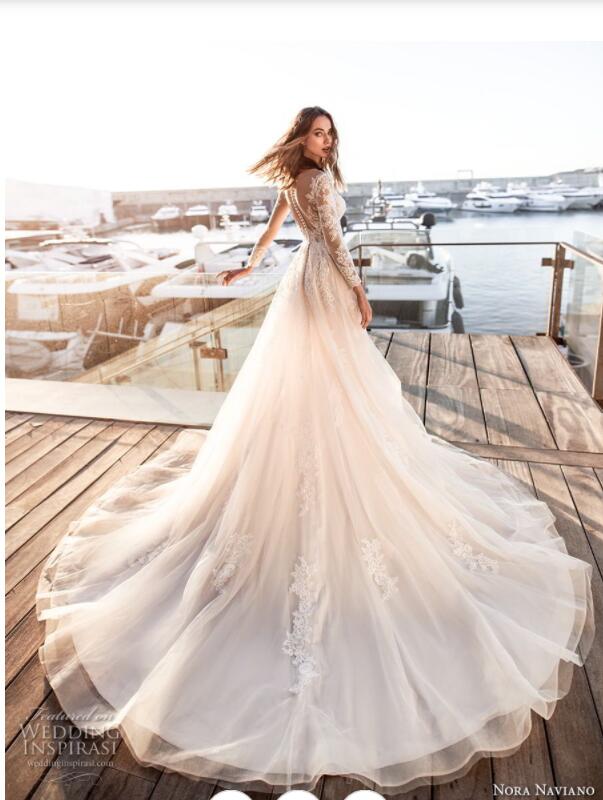 Summer 2019 Beach Wedding Dresses Bridal Gowns With Lace Appliques A Line Sheer Illusion V Neck Long Sleeves Country Style Wedding Gowns