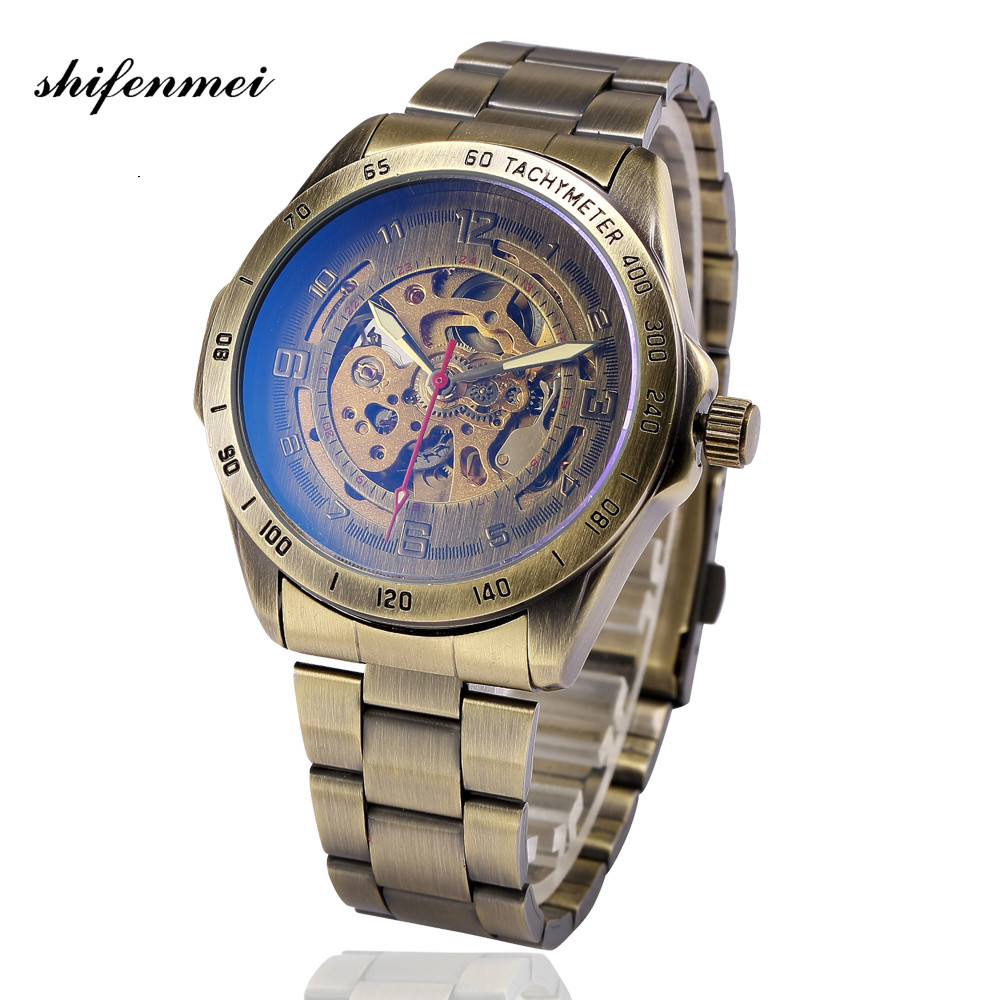 Band Men Watches Mechanical Automatic Skeleton Watch Men's Antique Steampunk Self Winding Wrist Watches Clock relogio Masculino