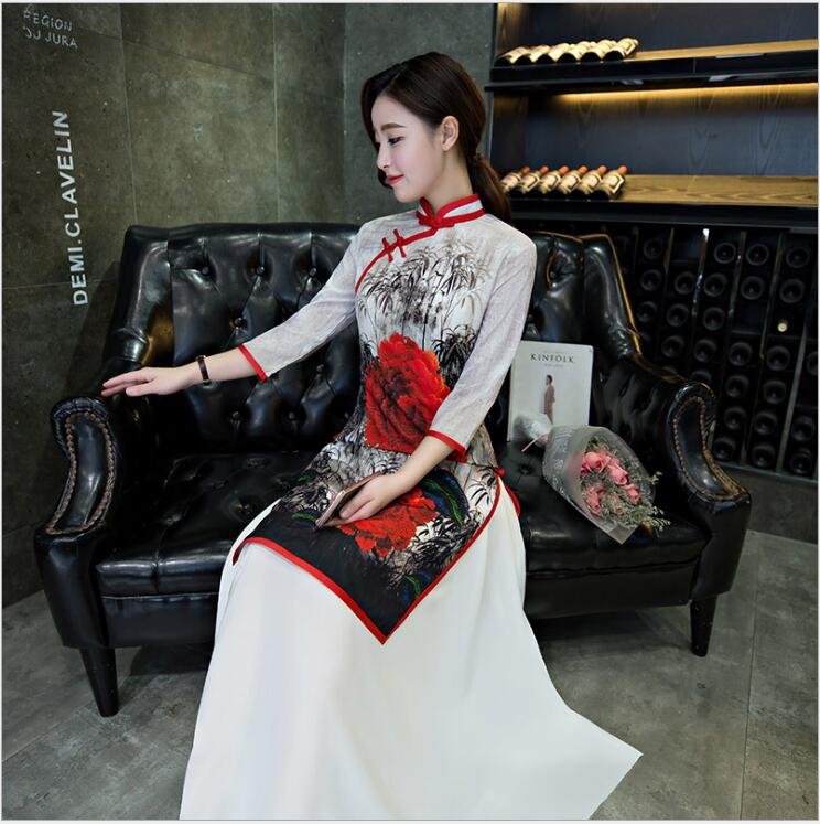 Autumn New fresh student Ao Dai Vietnamese cheongsam elegant lady dress Asian China Korea Japan Vietnam Traditional thin Chiffon Dress
Autumn New fresh student Ao Dai Vietnamese cheongsam elegant lady dress Asian China Korea Japan Vietnam Traditional thin Chiffon Dress