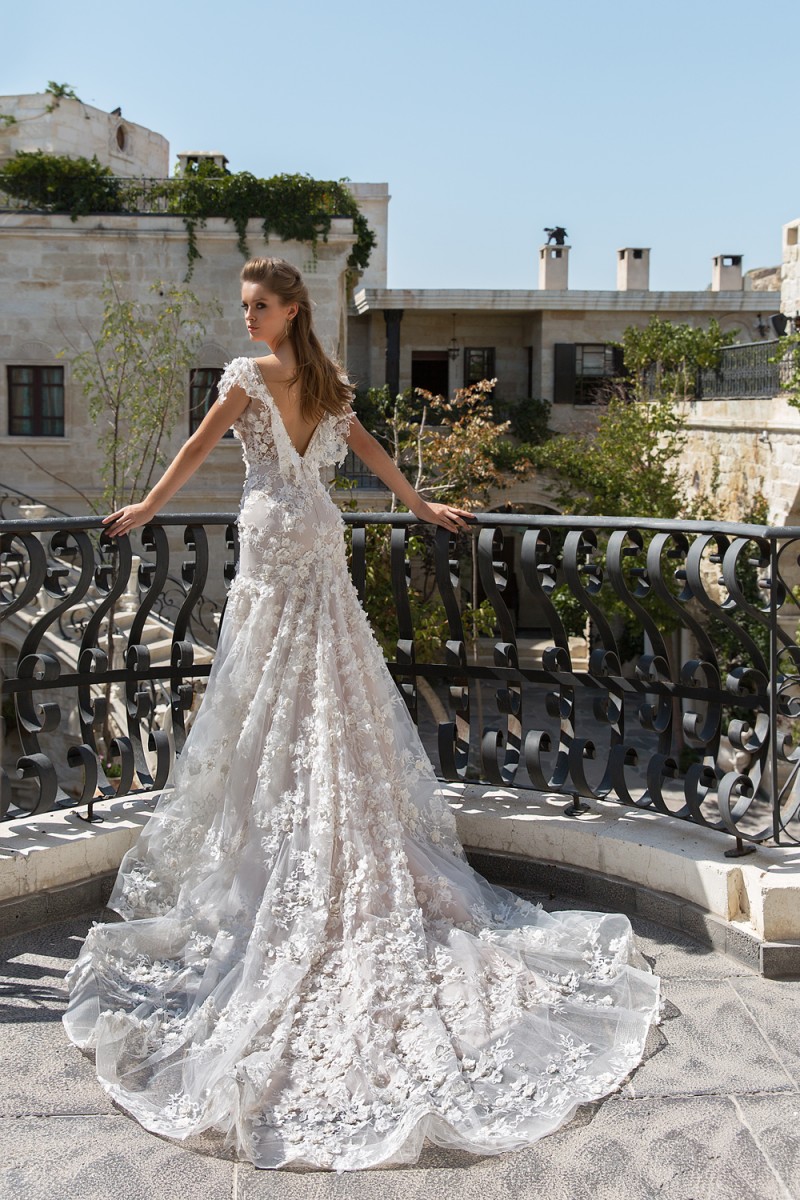 Eva Lendel 2019 Mermaid Wedding Dresses 3D Floral Appliqued Lace Vestidos Bridal Gowns Deep V Neck Backless Long Train Wedding Dress