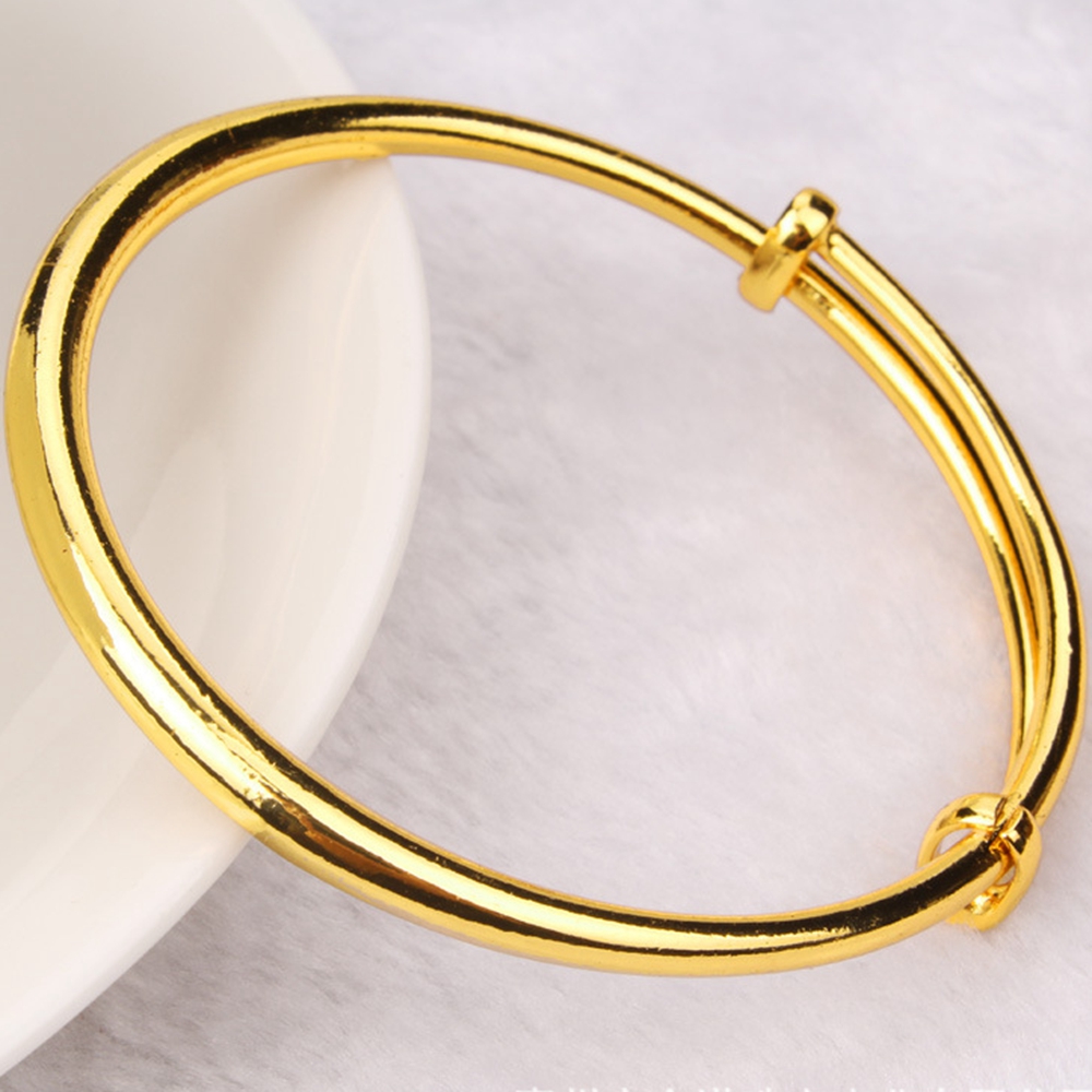 2 pieces/1 pair Smooth Womens Bangle Bracelet Solid 18k Yellow Gold Filled Adjustable Bangle Classic Style Fashion Jewelry