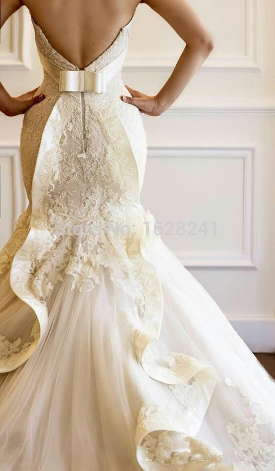Uniques Designers Mermaid With Ruffles Train Sweetheart Sexy Lace Backless Plus Size Bridal Gowns Wedding Dresses 0521