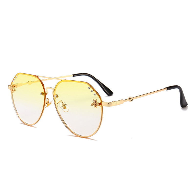 HBK Pilot Oversized Diamond Bees Fashion Sunglasses UV400 Ocean Lens Plastic Trendy Pink Purple Black Exquisite Sun Glasses De