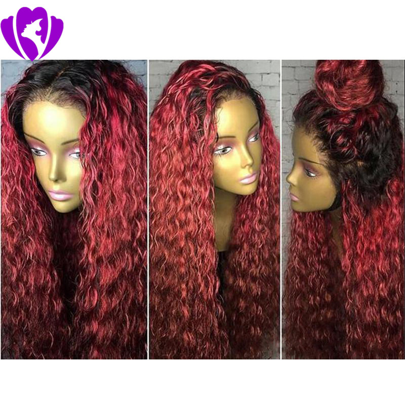 Free part red Synthetic Lace Front Wigs long Loose Curly Ombre Wigs red hair Wig with Baby Hair Heat Resistant