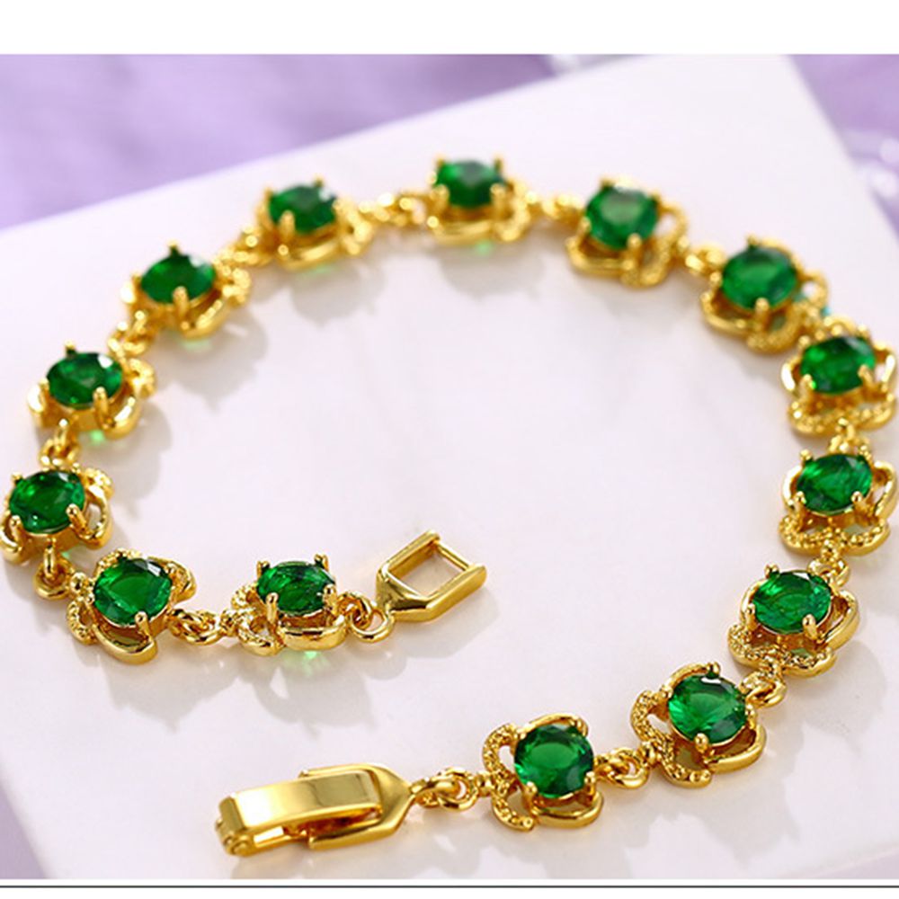 Emerald Bracelet Sparkling Jewelry 18k Yellow Gold Filled Girls Womens Bracelet Wrist Chain Gift 18cm Long Beautiful Gift