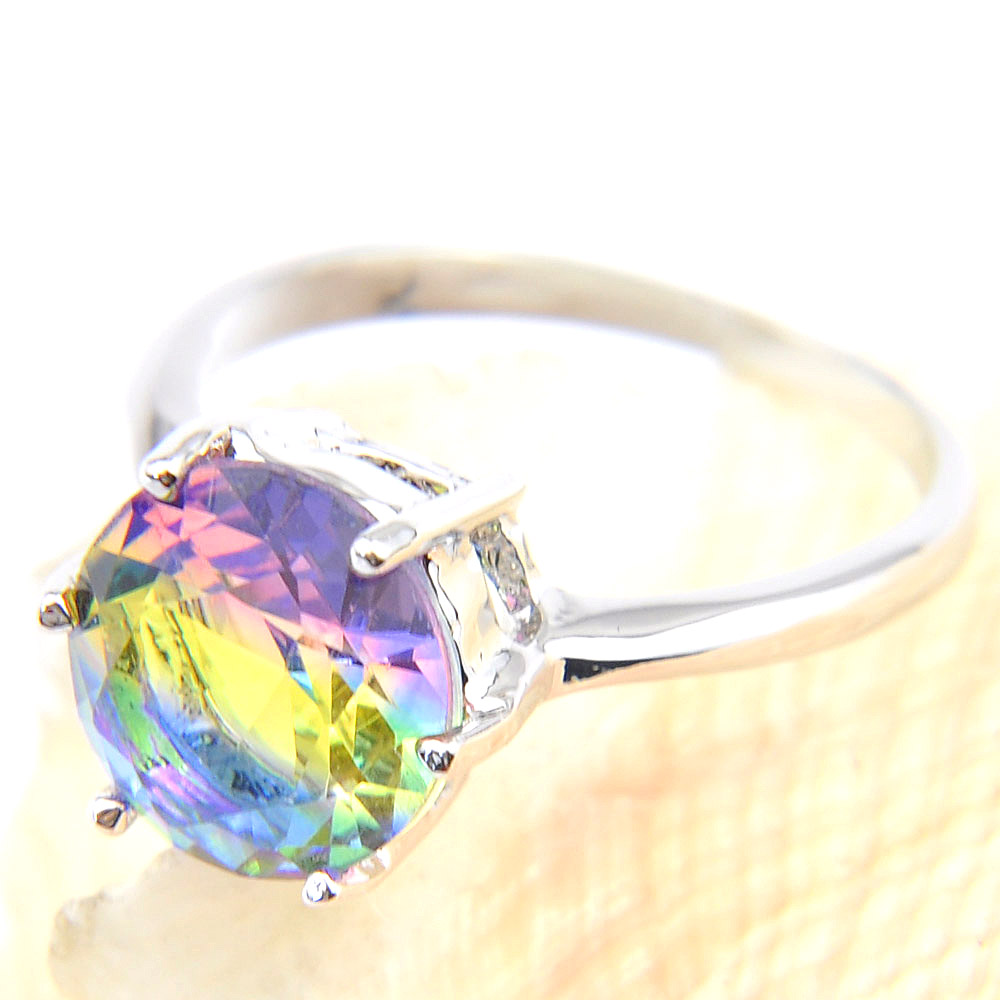 Charm Women Rings 5 Pcs Lot Round Bi Colored Tourmaline Gems 925 Sterling Silver Plated Cz Wedding Ring USA Size 7 8 9