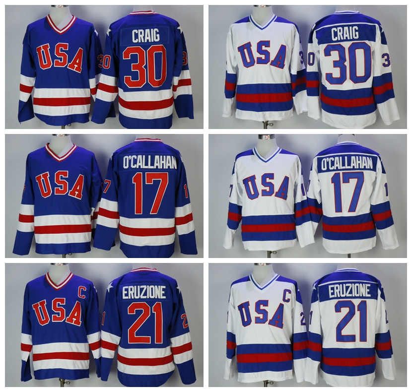 1980 USA Olympic Hockey Jerseys 30 Jim Craig 17 Jack O'Callahan 21 Mike Eruzione 80 The Miracle on Ice Vintage Blue Stitched Shirts, Blue 30
1980 USA Olympic Hockey Jerseys 30 Jim Craig 17 Jack O'Callahan 21 Mike Eruzione 80 The Miracle on Ice Vintage Blue Stitched Shirts, Blue 30