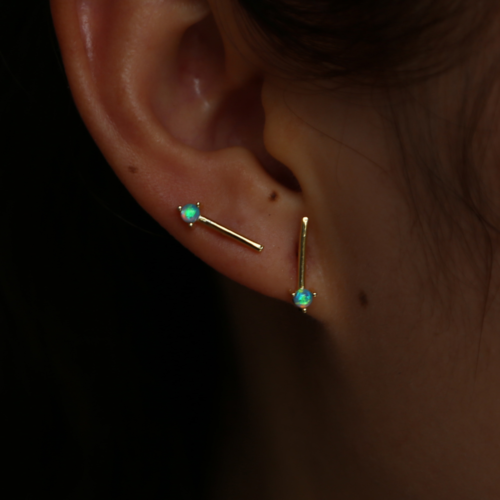 wholesale Minimal Delicate Opal Stone Paved Thin Bar Stud Earring for Women Lady Real 925 Sterling Silver Fashion Cz Wedding Gift Earring