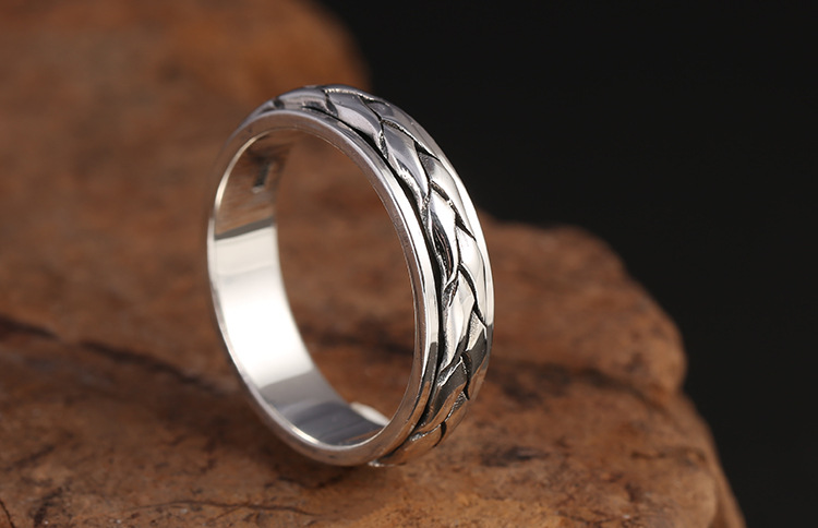 Brand new 925 sterling silver vintage jewelry American & European style braid shape rotational designer mens band ring free shipping