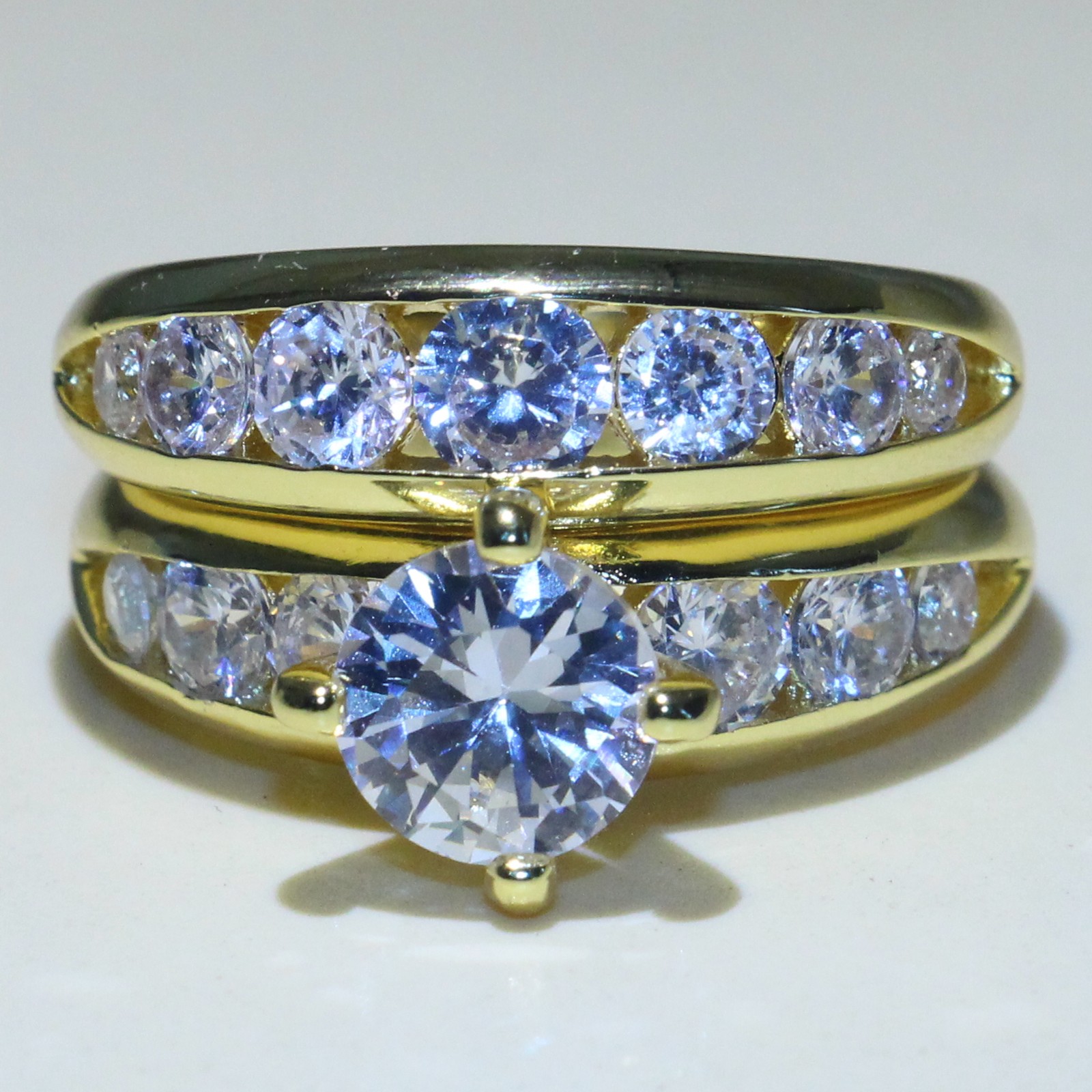 Sterg Sier Gold Fill Topaz Cubic Zirconia White Dia Rings Bridal Set