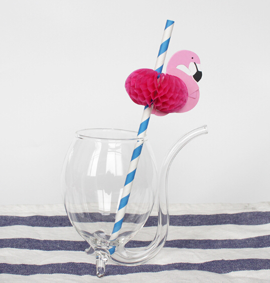 Drinking Straws Hawaii Flamingo Shape Paper 3D Straw Flexible Party Favors Birthday/Wedding/Pool Decor