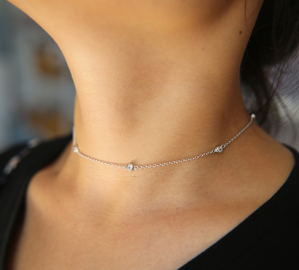 cz station choker necklace fine 925 sterling silver 5pcs bezel cz dots geometric simple fashion girl women gift thin collarbone chain
