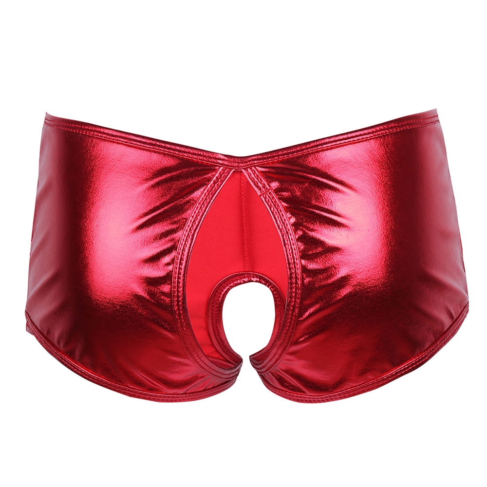 iEFiEL Lingerie Women Lingerie Wetlook Open Butt Faux Leather Crotchless Bikini Brief Underwear Underpant Sexy With Hole Panties