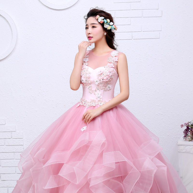 Free shippin Pink Color Yarn Girls Wedding dress 2018 New Fashion Simple Female Art Exam Gowns Part Dress Vestidos De Novia