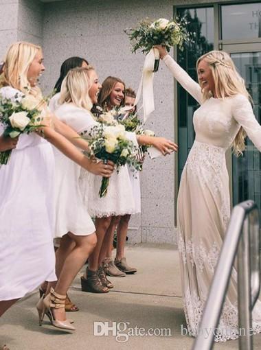 Beach A Newest Line Dresses Country Style Scoop Lace Applique Long Sleeves Sweep Train Bridal Gowns Wedding Dress Vestidos De Novia Pplique