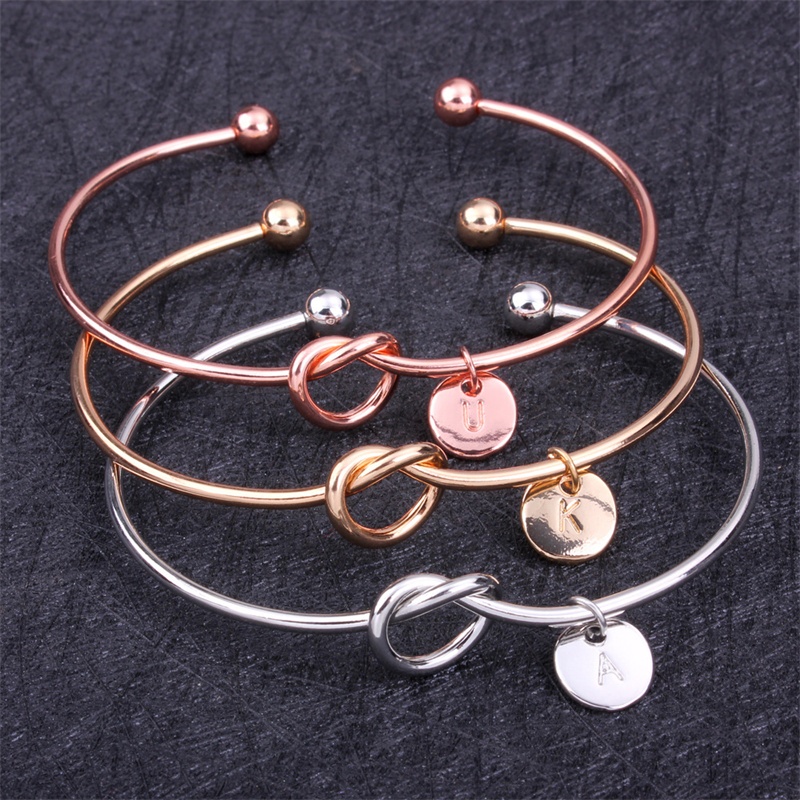 26 Letter Knot Heart Bracelet Bangle Gold Silver Rose gold 3 Color3 Fashion Jewelry Alloy Round Pendant Chain & Link Bracelets for Women от DHgate WW