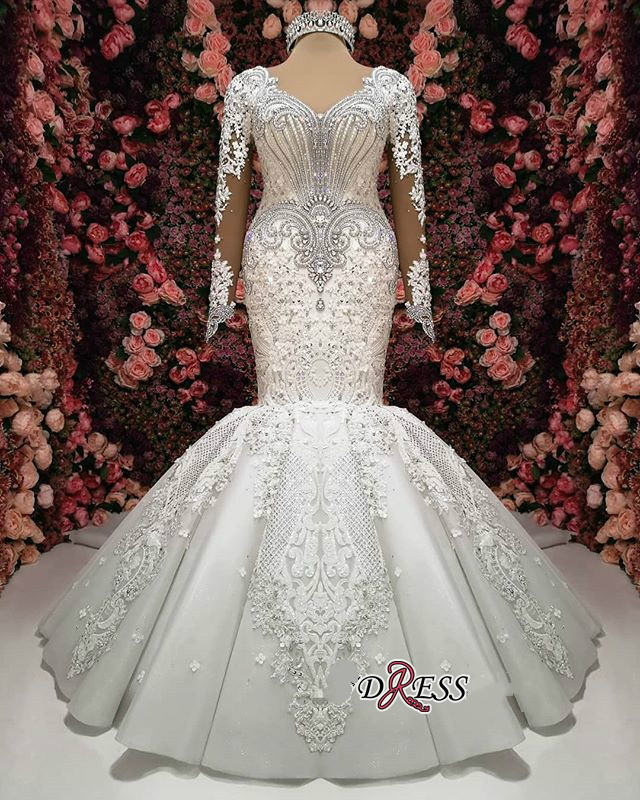 2019 Gorgeous Crystals Lace Mermaid Wedding Dress V Neck Appliques Beads Real Pictures Plus Size Wedding Dress Long Sleeve Bridal Gowns